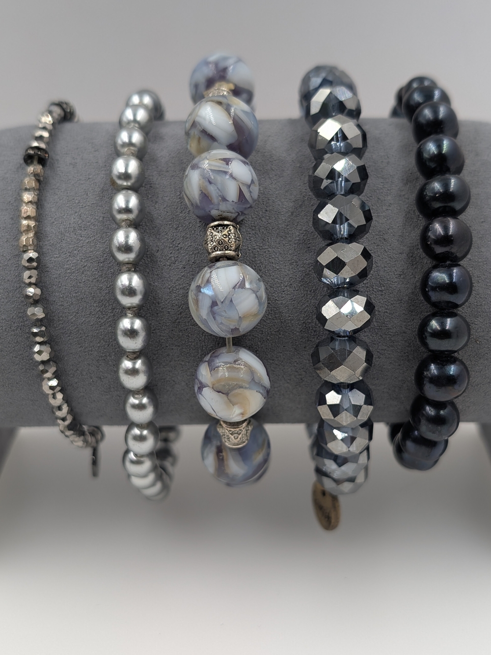 5Pc Designer Bracelet Stack Erimish Stella & Dot Blue Agate Gunmetal Lot 0716